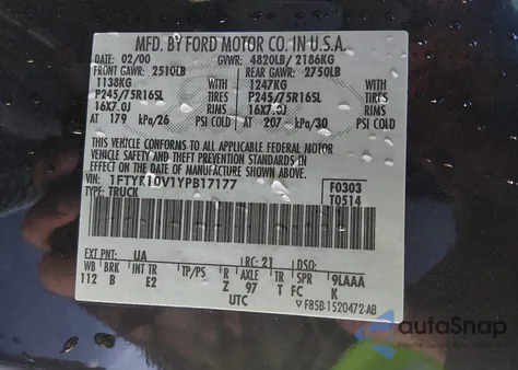 2000 Ford Ranger Xl/Xlt z USA, uszkodzony, nr VIN 1FTYR10V1YPB17177